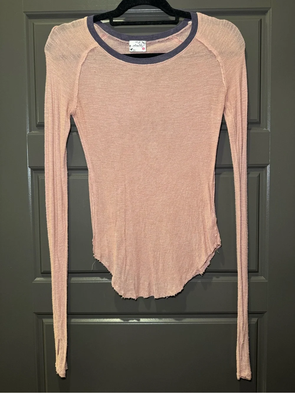 Long-Sleeve Tee in Blush Pink with Contrast Neck